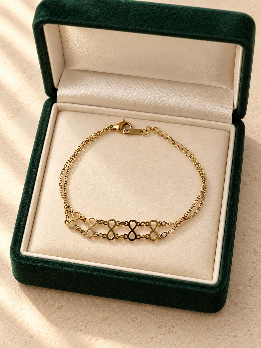 Pulsera Infinito en Oro — Diseño Doble Cadena, Elegante y Minimalista