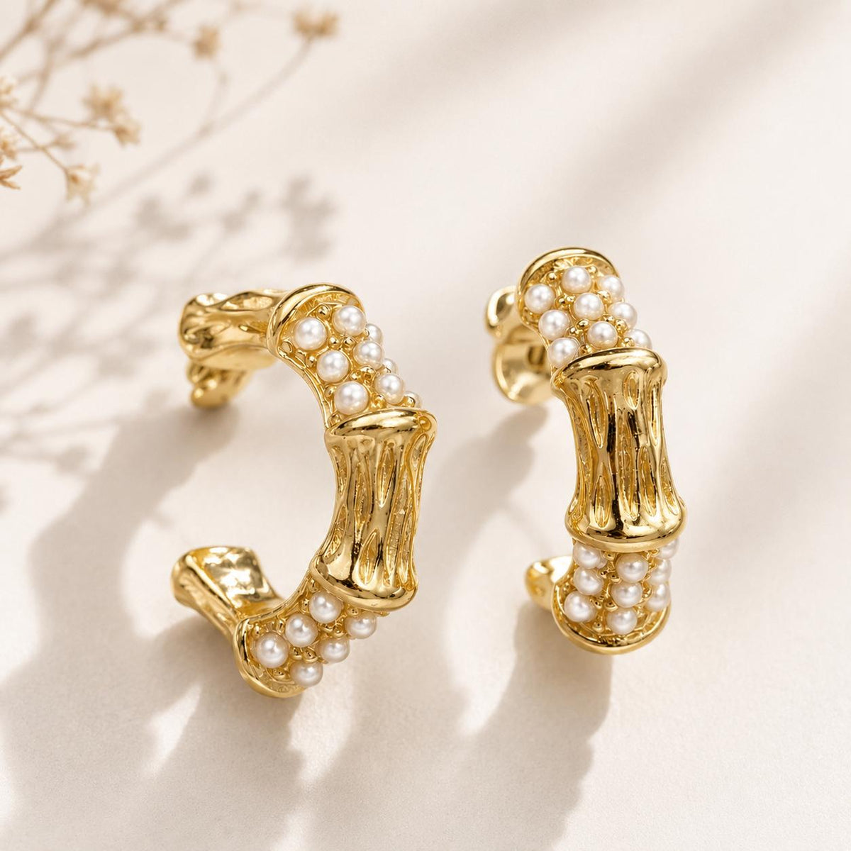 Aretes Aro Bambú Dorado Con Perlas Pequeñas Pendientes Vintage Elegantes Para Uso Diario Fiesta SUY