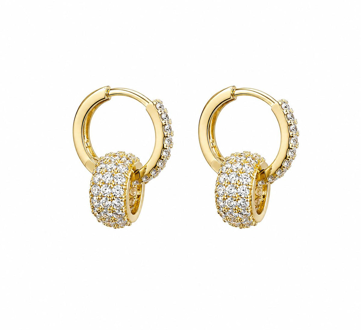 Aretes de aro doble dorado con muchas circonitas brillantes, aretes llamativos para fiesta, boda, noche, oficina y uso diario, joyería de moda para mujer SUY