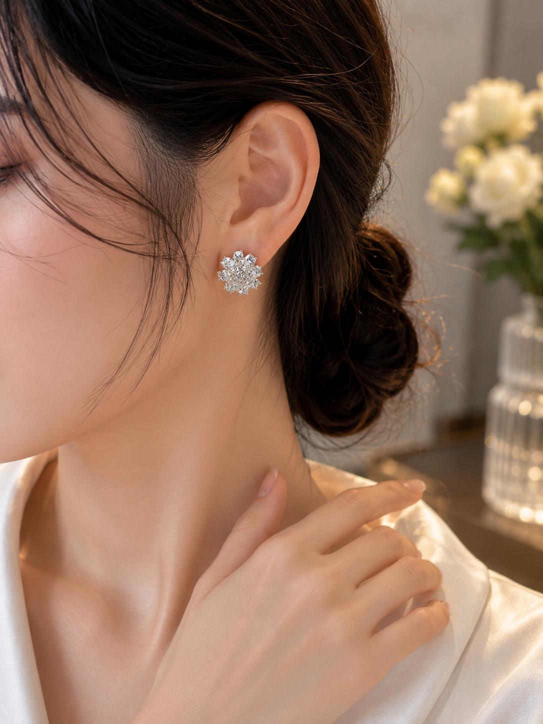 Pendientes cluster de circonita brillante SUY, aretes lujosos para mujer de fiesta