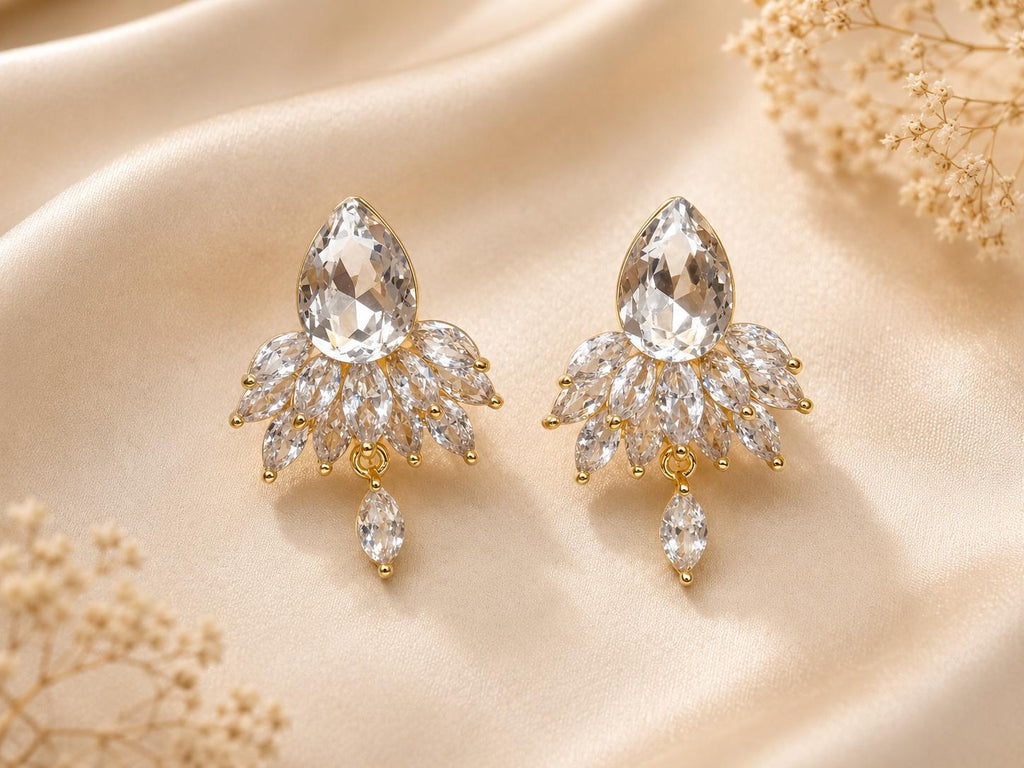 Pendientes dorados con circonias en forma de gota, diseño llamativo para fiestas mujer SUY