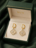 Aretes Colgantes Trébol De Cuatro Hojas Dorados Con Zirconia Brillante Pendientes Vintage Elegantes Para Uso Diario Fiesta Regalo SUY
