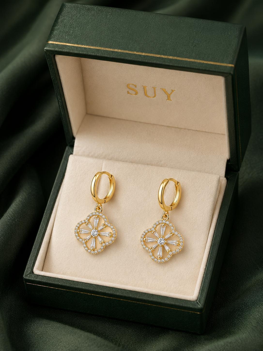 Aretes Colgantes Trébol De Cuatro Hojas Dorados Con Zirconia Brillante Pendientes Vintage Elegantes Para Uso Diario Fiesta Regalo SUY