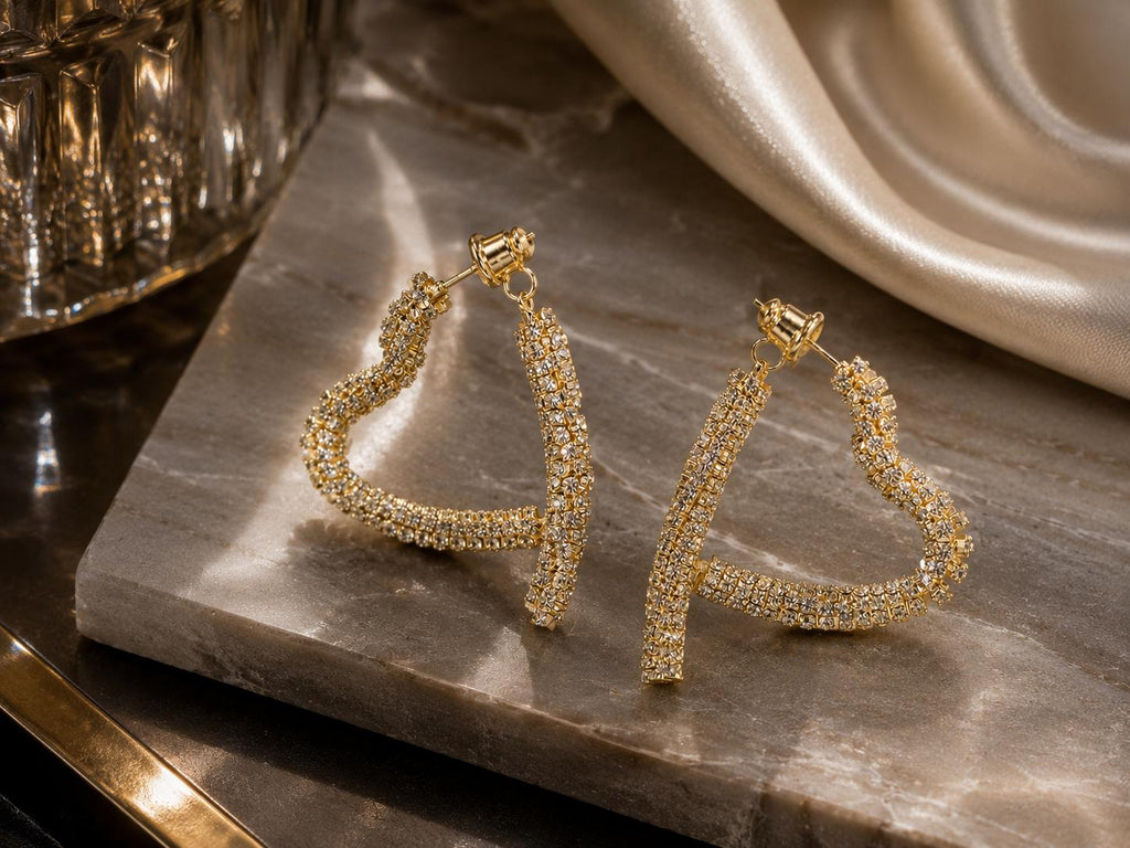 Aretes de aro corazón dorado llenos de circonitas brillantes, aretes llamativos para fiesta, boda, cita y uso diario, joyería de moda para mujer SUY