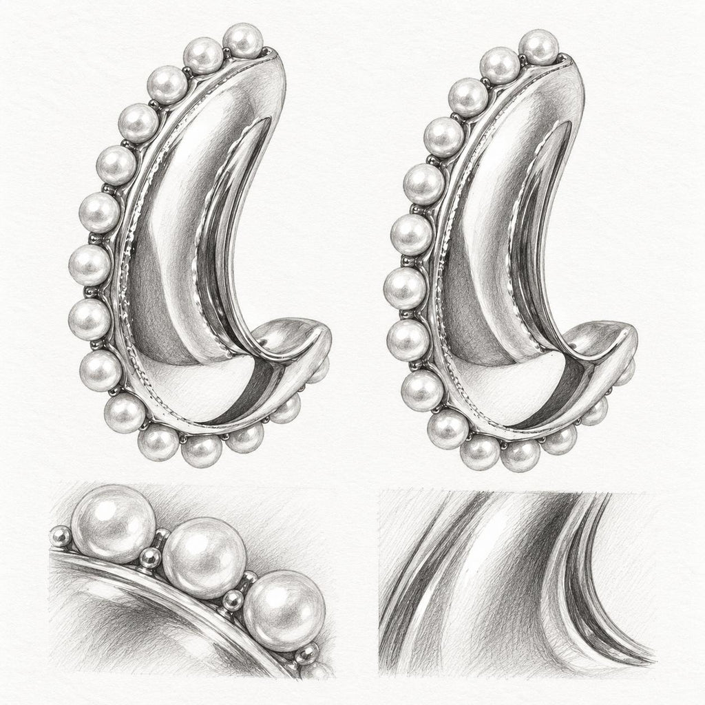 Pendientes tipo aro C dorados con perlas, diseño elegante de joyería para mujer SUY