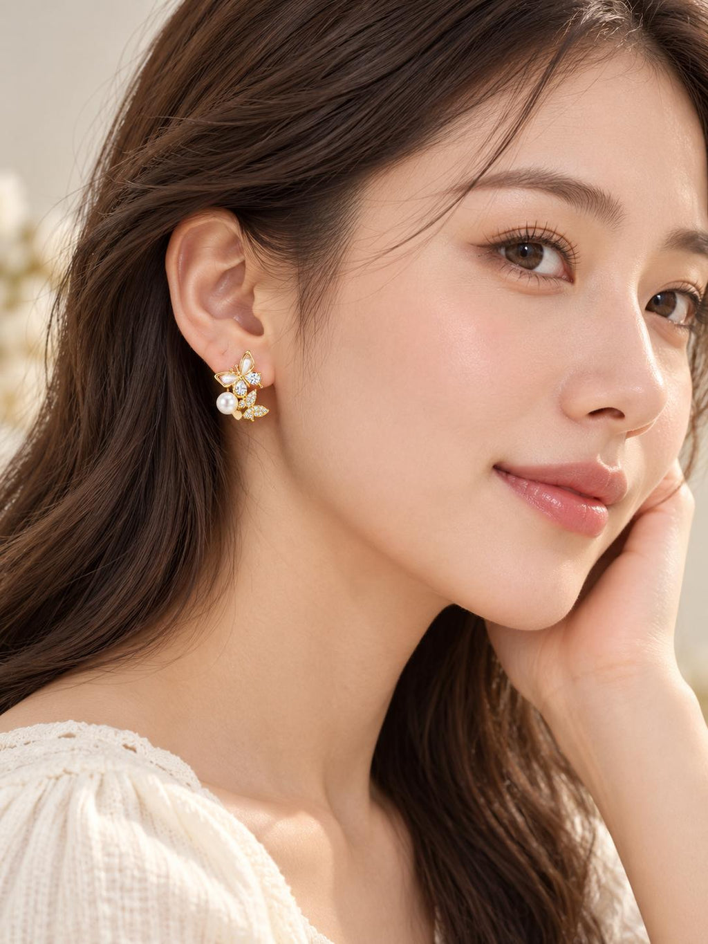 Pendientes asimétricos de mariposa con perla y circonias, joyería elegante para mujer SUY