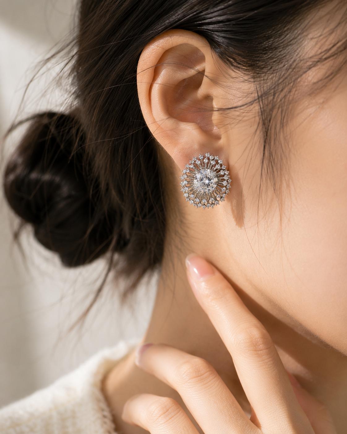 Aretes de Tuerca Ovalados con Piedras Brillantes , Diseño Fiesta Elegante para Mujer SUY