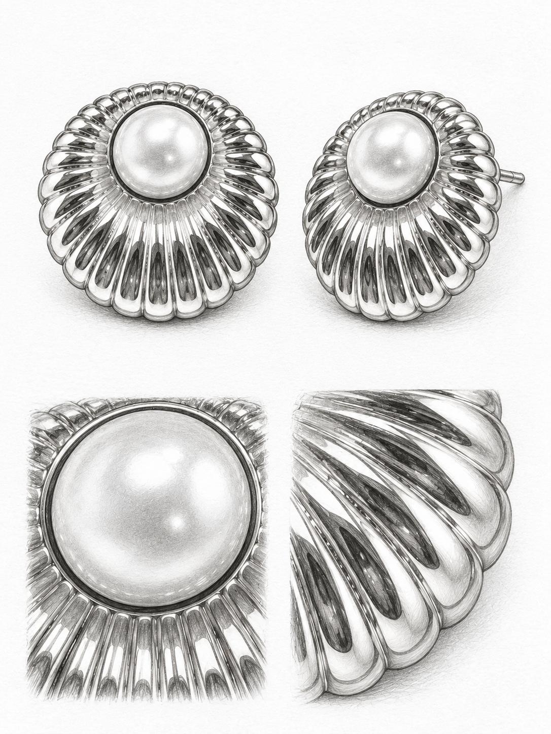Aretes dorados estilo concha con detalle tipo perla, diseño elegante para mujer