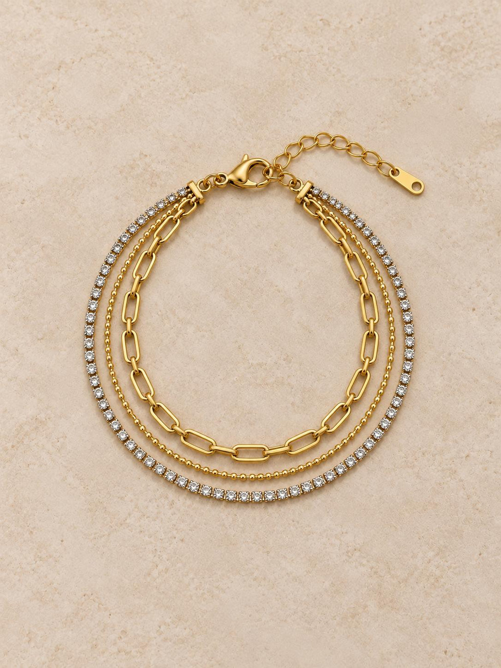 Pulsera doble cadena dorada con circonitas brillantes, pulsera elegante de moda SUY
