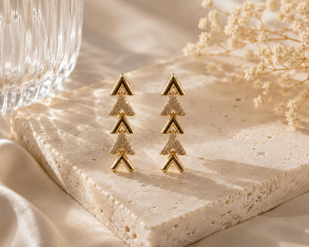 Pendientes largos dorados con piedras, diseño de triángulos geométricos, joyería elegante para mujer SUY
