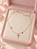 Collar Dorado con Cruz de Brillo, Corazón y Estrella | Collar de Moda para Mujer