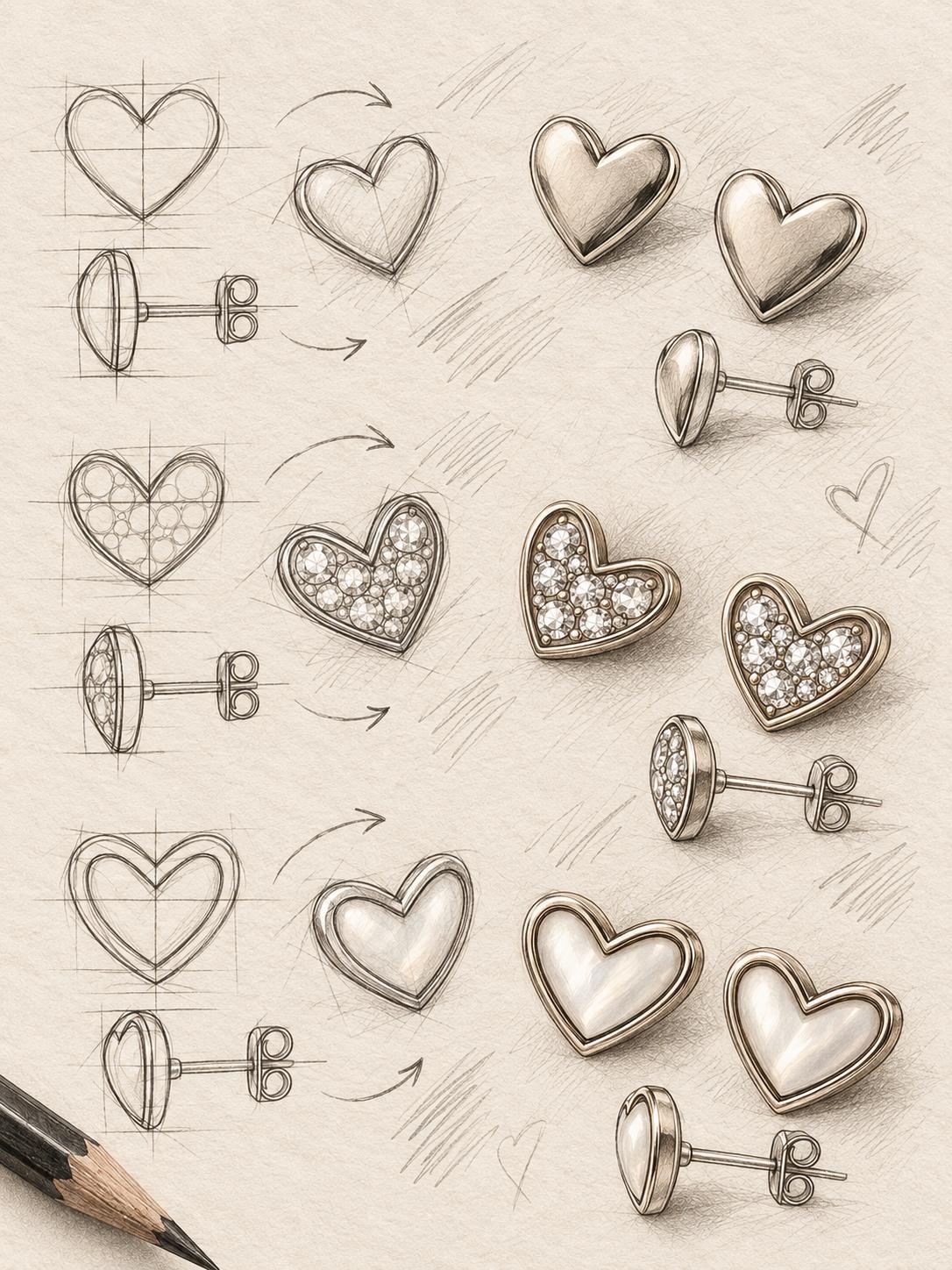 Set de 3 pares de aretes de corazón dorados para mujer, diseños lisos, brillantes y con efecto nacarado