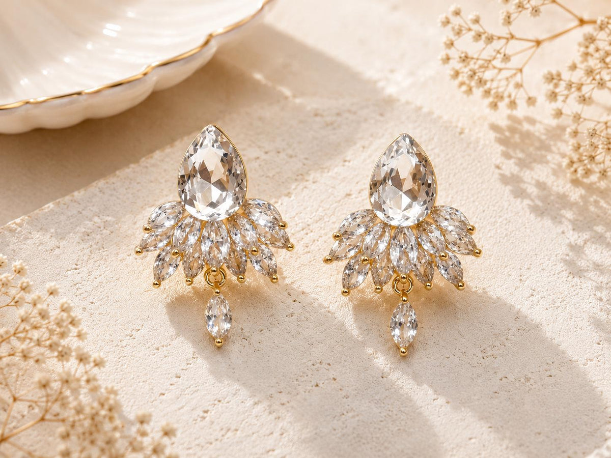 Pendientes dorados con circonias en forma de gota, diseño llamativo para fiestas mujer SUY
