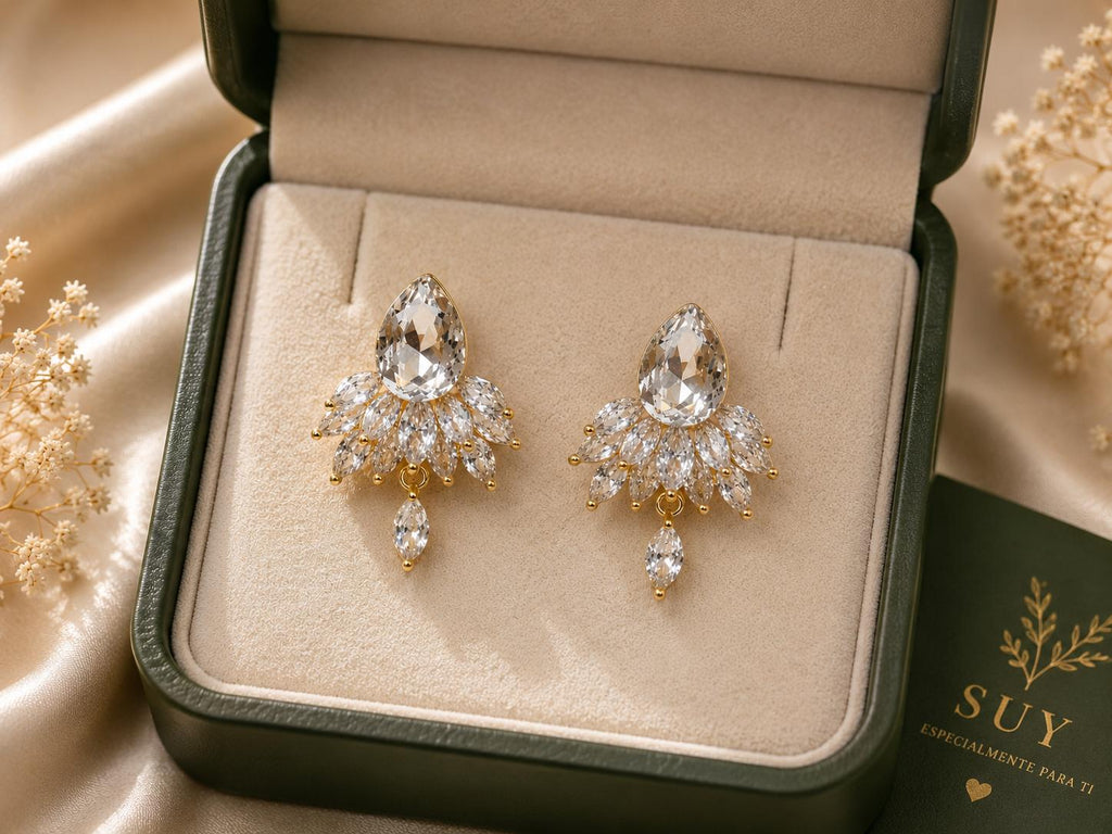Pendientes dorados con circonias en forma de gota, diseño llamativo para fiestas mujer SUY
