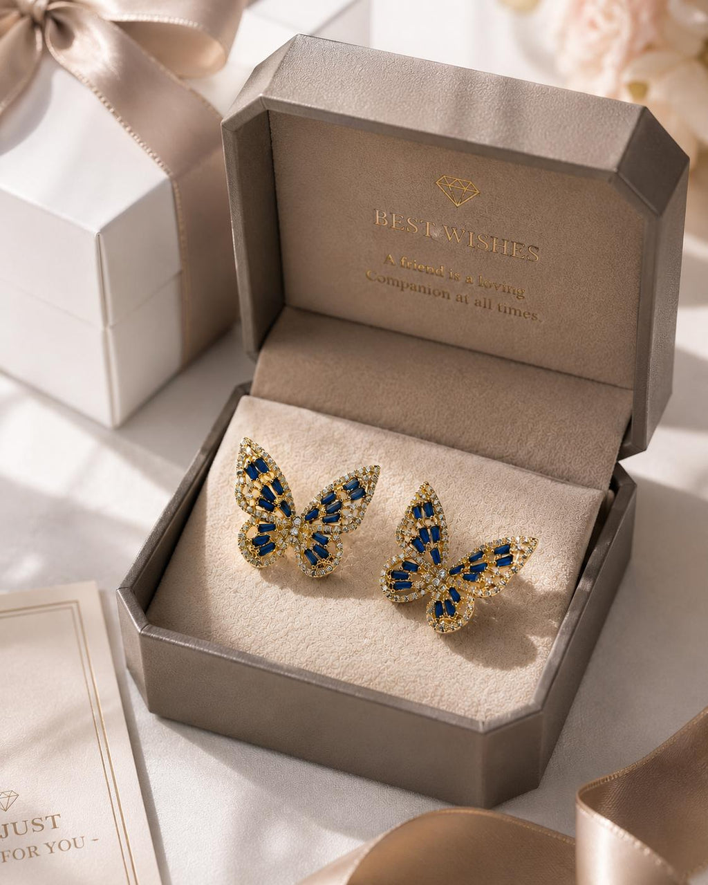 Aretes de Mariposa para Mujer con Zirconias Brillantes y Cristales Azules, Elegantes y Modernos | SUY