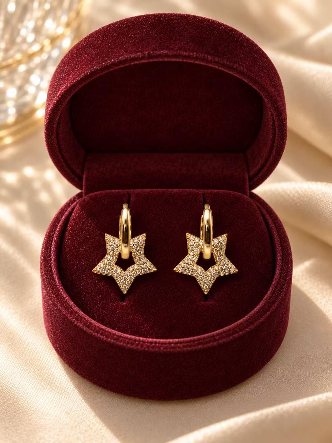 Aretes de Estrella Dorados con Zirconias Brillantes Joyería Elegante para Mujer SUY