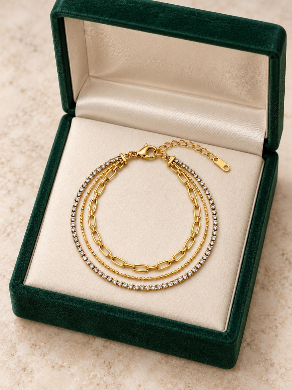 Pulsera doble cadena dorada con circonitas brillantes, pulsera elegante de moda SUY