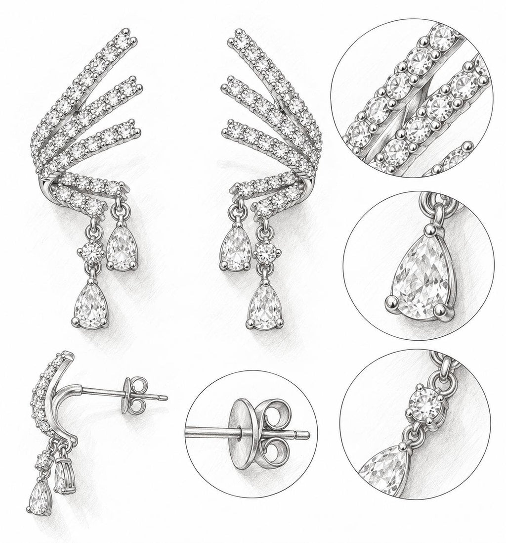 Pendientes dorados en forma de ala con circonias gota, diseño elegante para mujer SUY