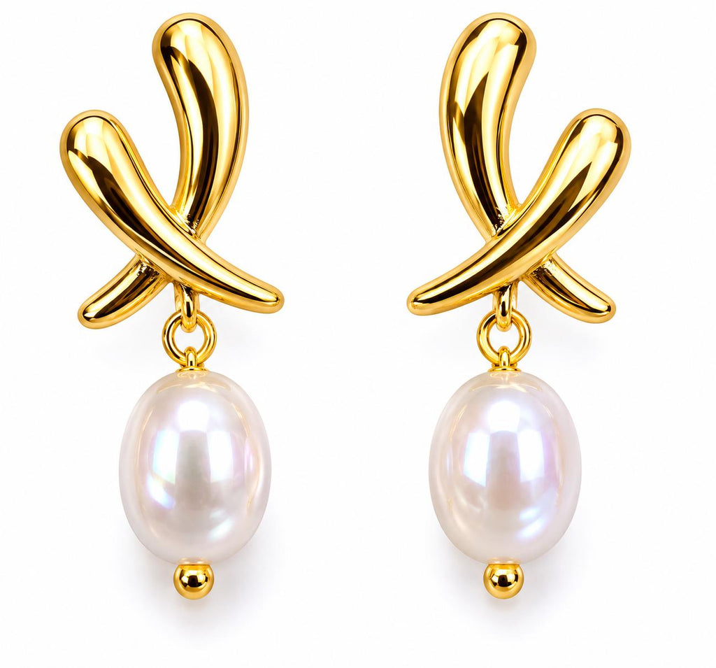 Pendientes aretes dorados diseño cruz con perla sintética,aretes colgantes elegantes para fiesta oficina uso diario joyería mujer SUY