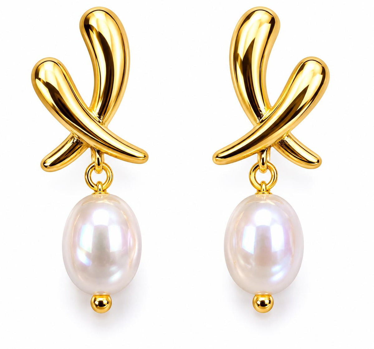 Pendientes aretes dorados diseño cruz con perla sintética,aretes colgantes elegantes para fiesta oficina uso diario joyería mujer SUY