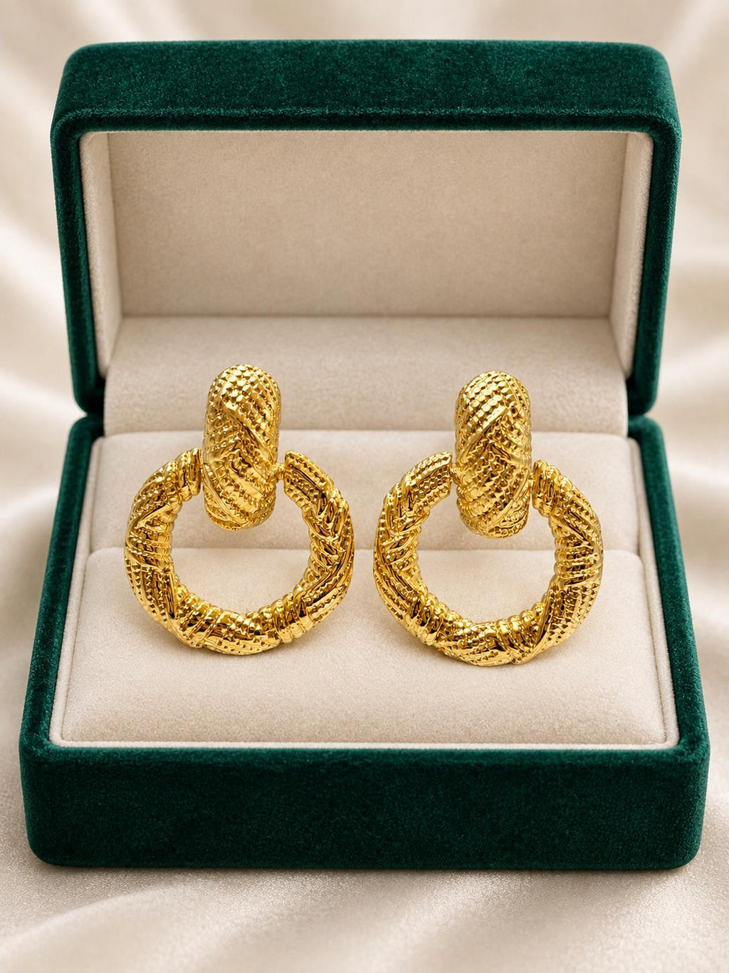 Aretes circulares texturizados dorados SUY, pendientes vintage para mujer