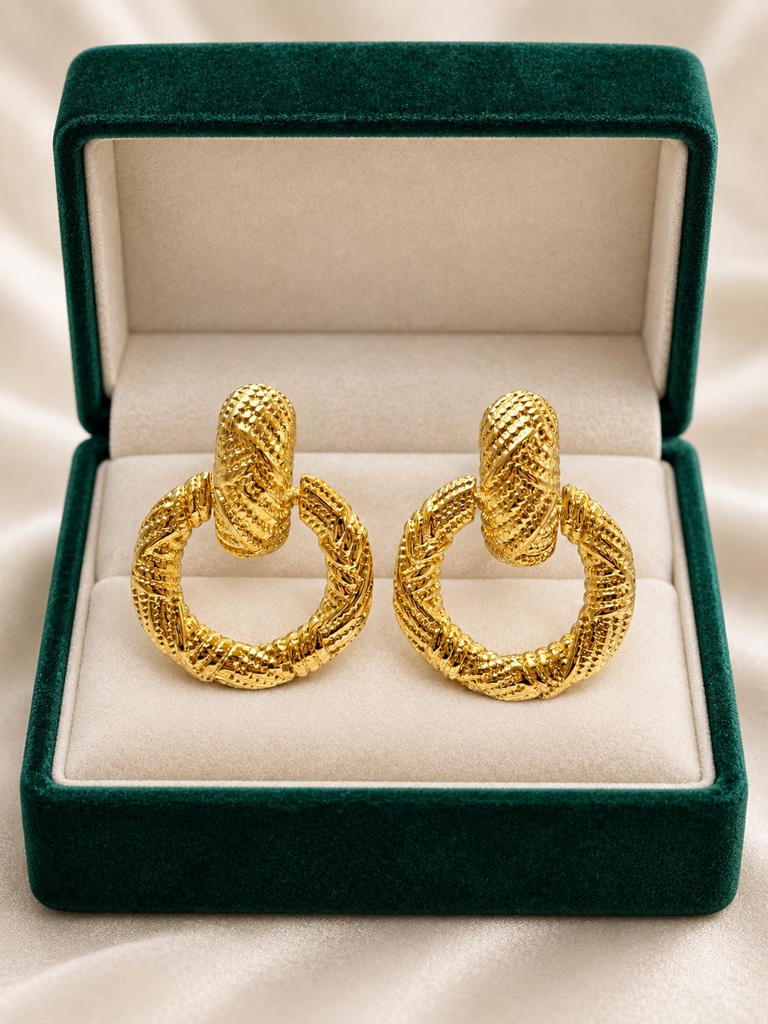 Aretes circulares texturizados dorados SUY, pendientes vintage para mujer