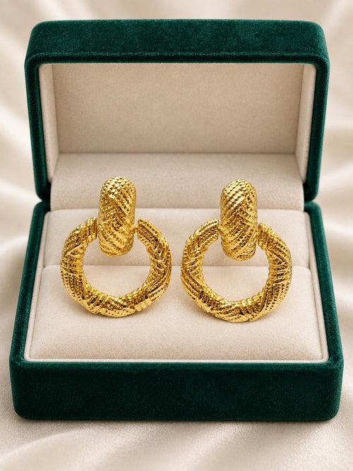 Aretes circulares texturizados dorados SUY, pendientes vintage para mujer