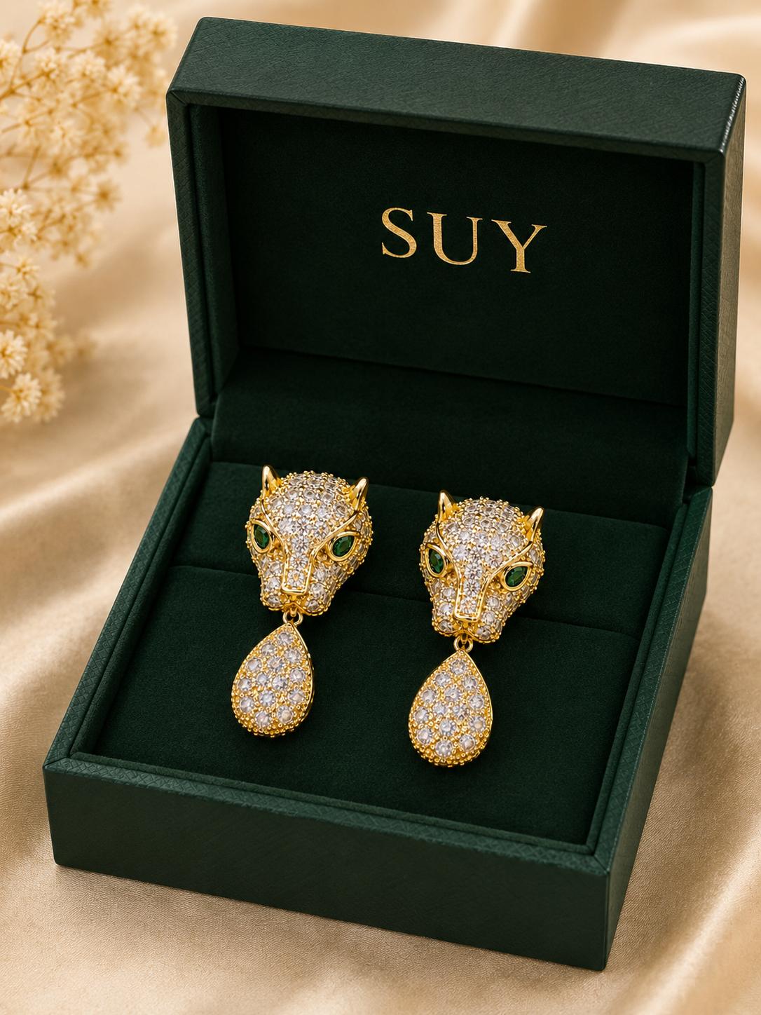 Aretes Lujo Leopardo Zirconias Gotas Brillantes para Fiesta SUY