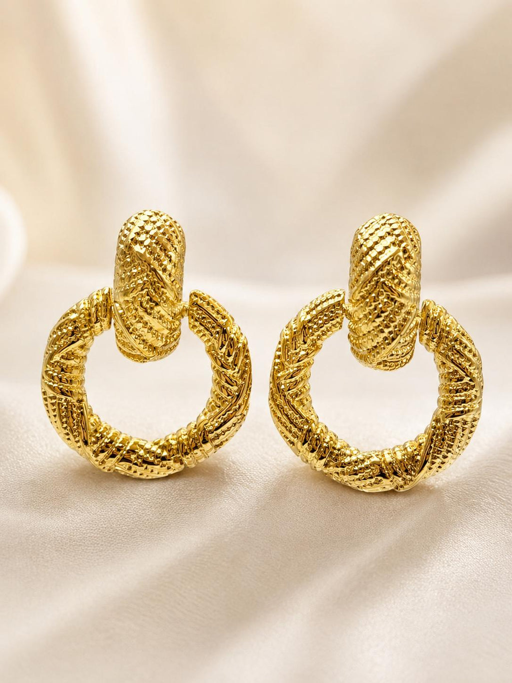 Aretes circulares texturizados dorados SUY, pendientes vintage para mujer