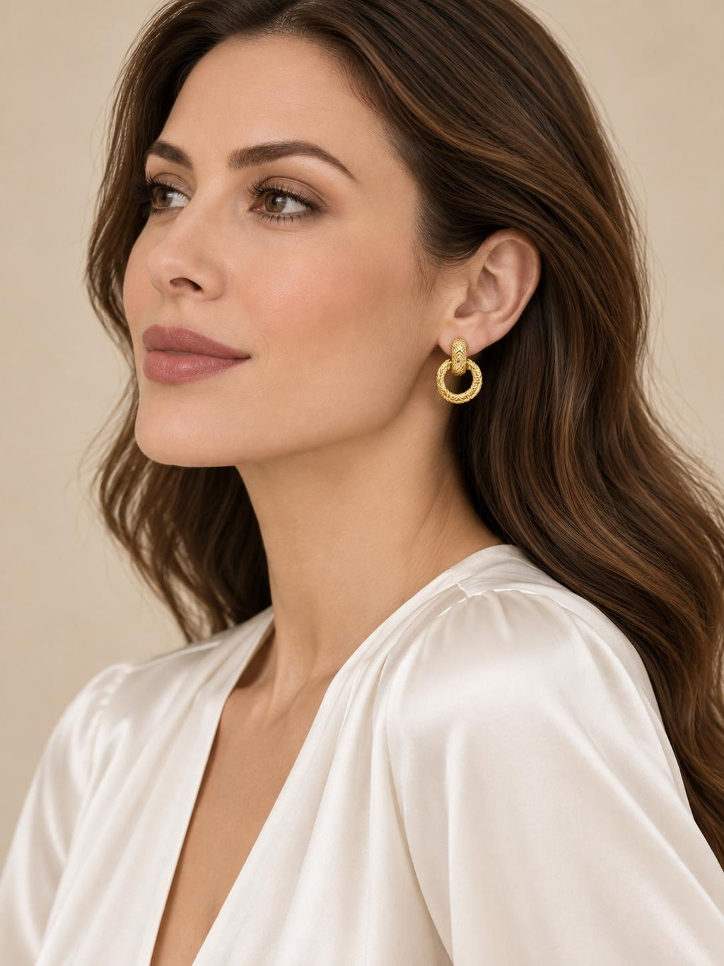 Aretes circulares texturizados dorados SUY, pendientes vintage para mujer