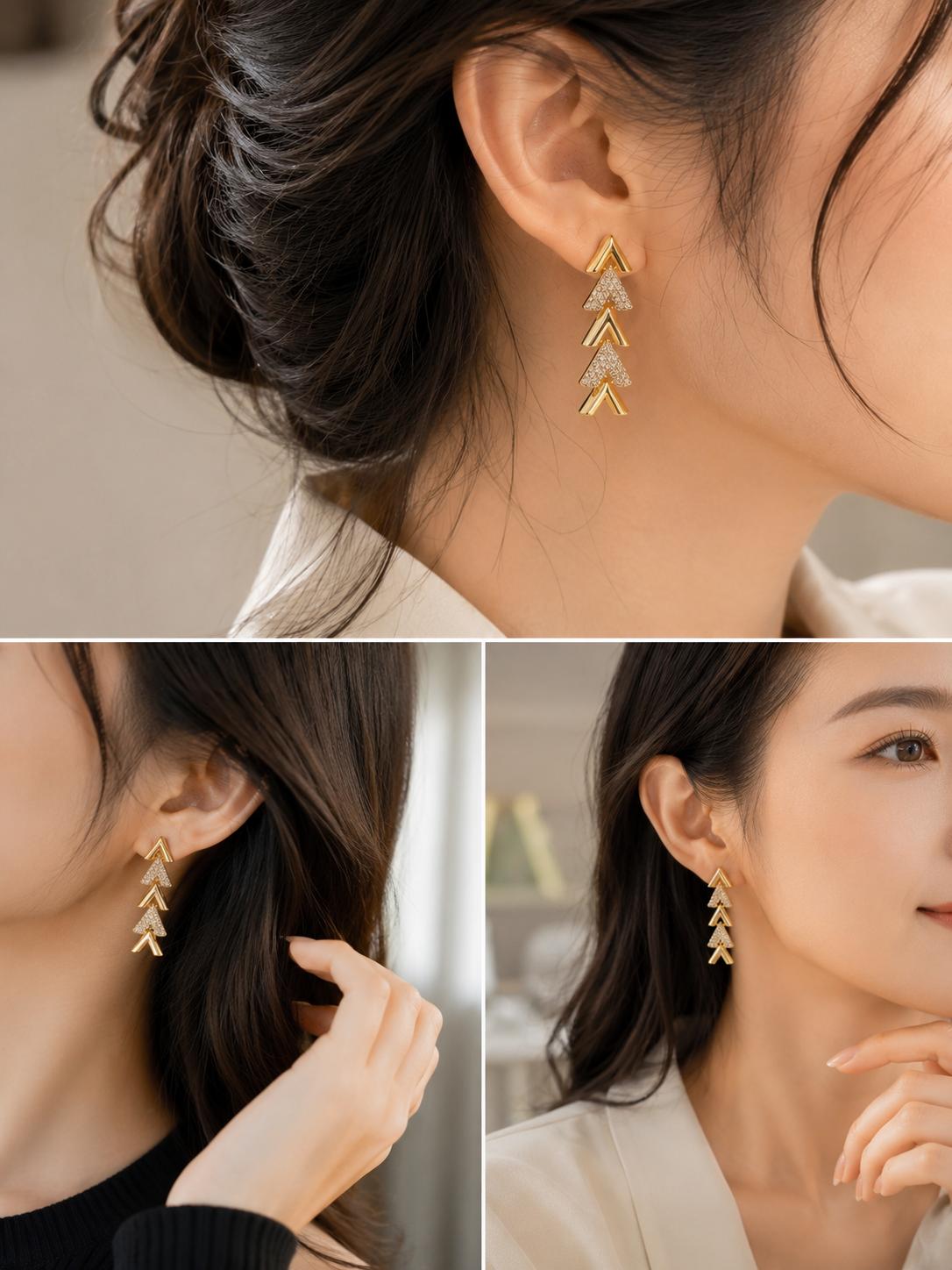 Pendientes largos dorados con piedras, diseño de triángulos geométricos, joyería elegante para mujer SUY