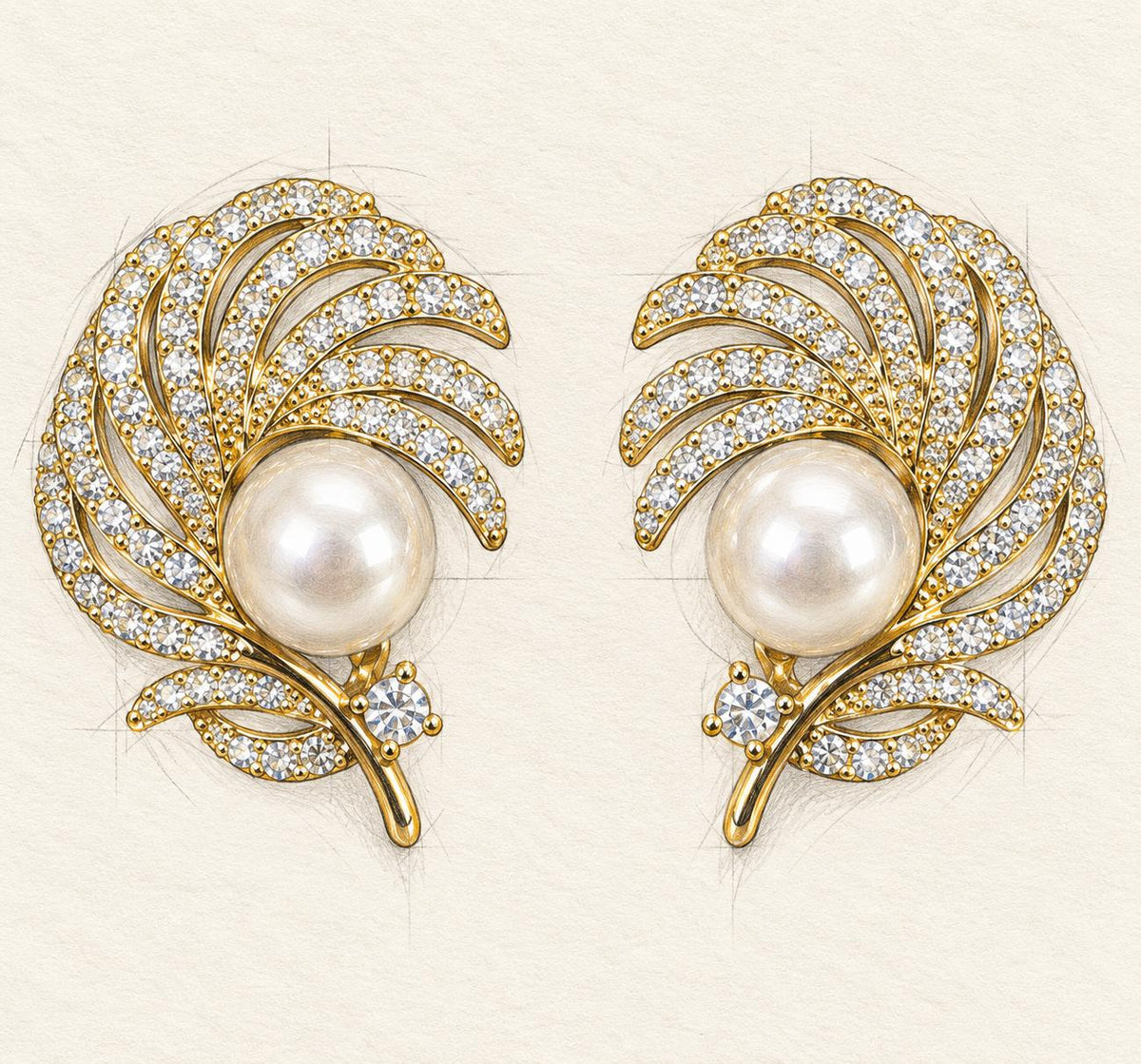 Aretes dorados en forma de pluma con perla y circonita, aretes elegantes para mujer SUY