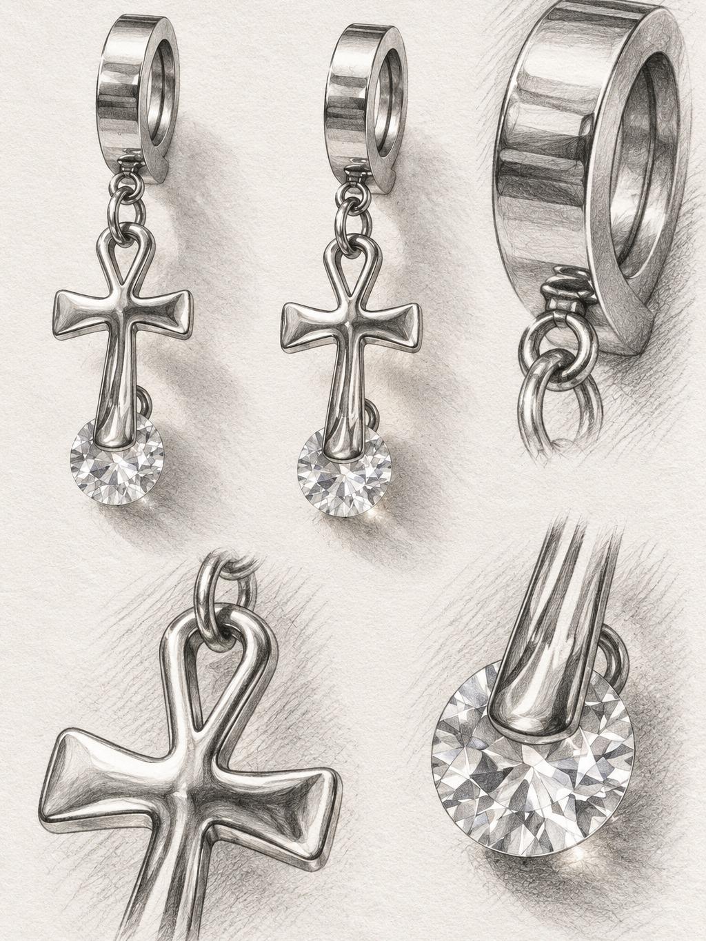 Aretes de aro dorados con cruz colgante y detalle brillante para mujer — 1 par