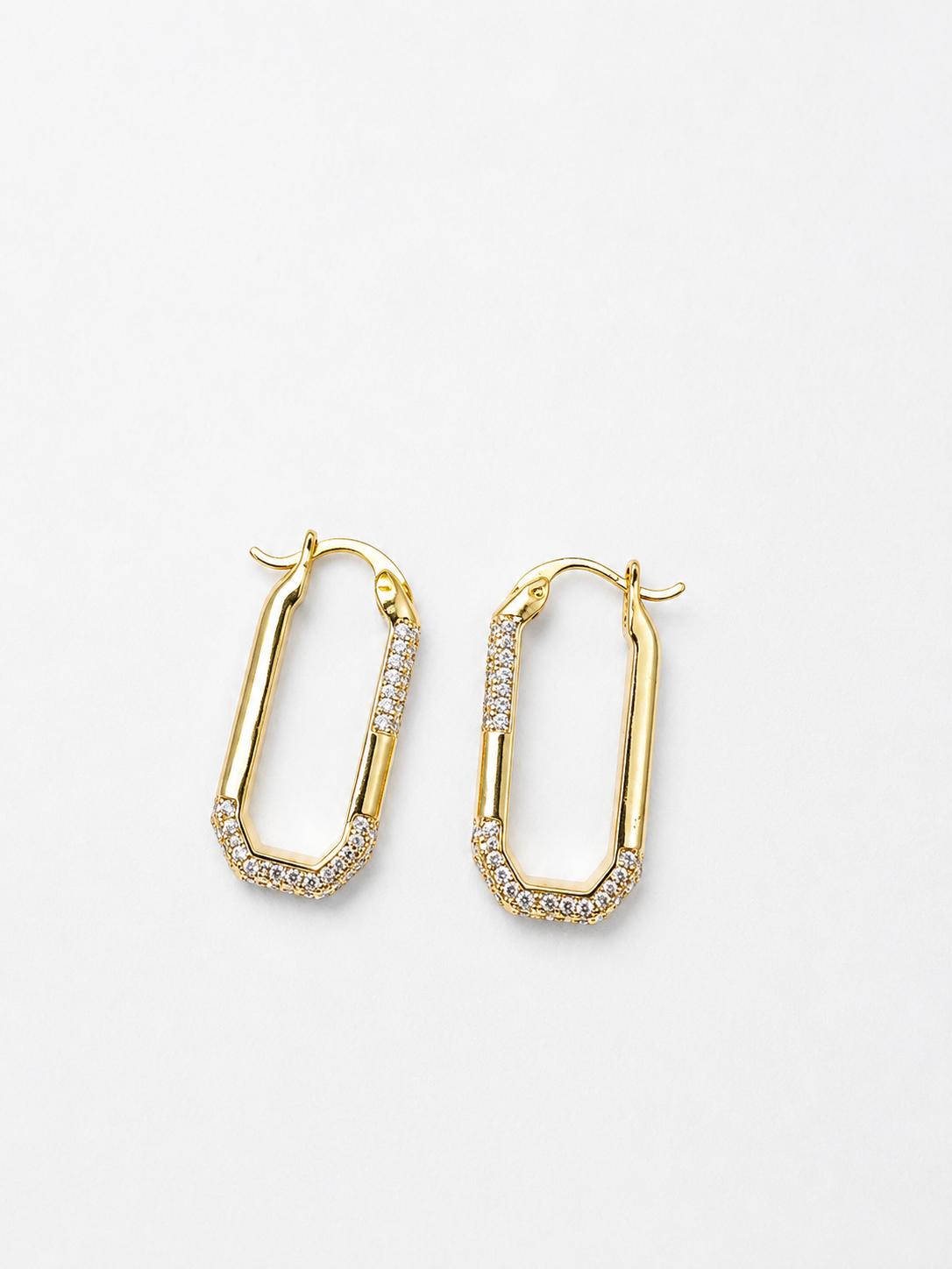 Aretes aro rectangular dorado con piedras brillantes, joyería minimalista para mujer SUY
