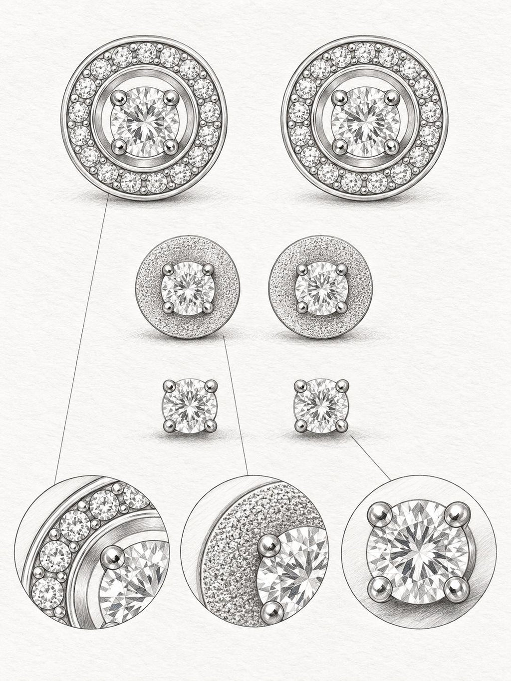 Set de 3 pares de aretes dorados con piedras brillantes, diseños redondos y clásicos para mujer — 6 piezas