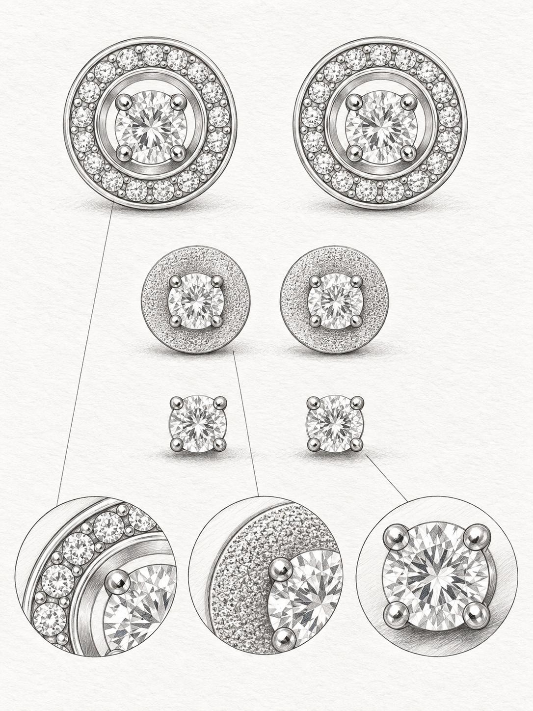 Set de 3 pares de aretes dorados con piedras brillantes, diseños redondos y clásicos para mujer — 6 piezas