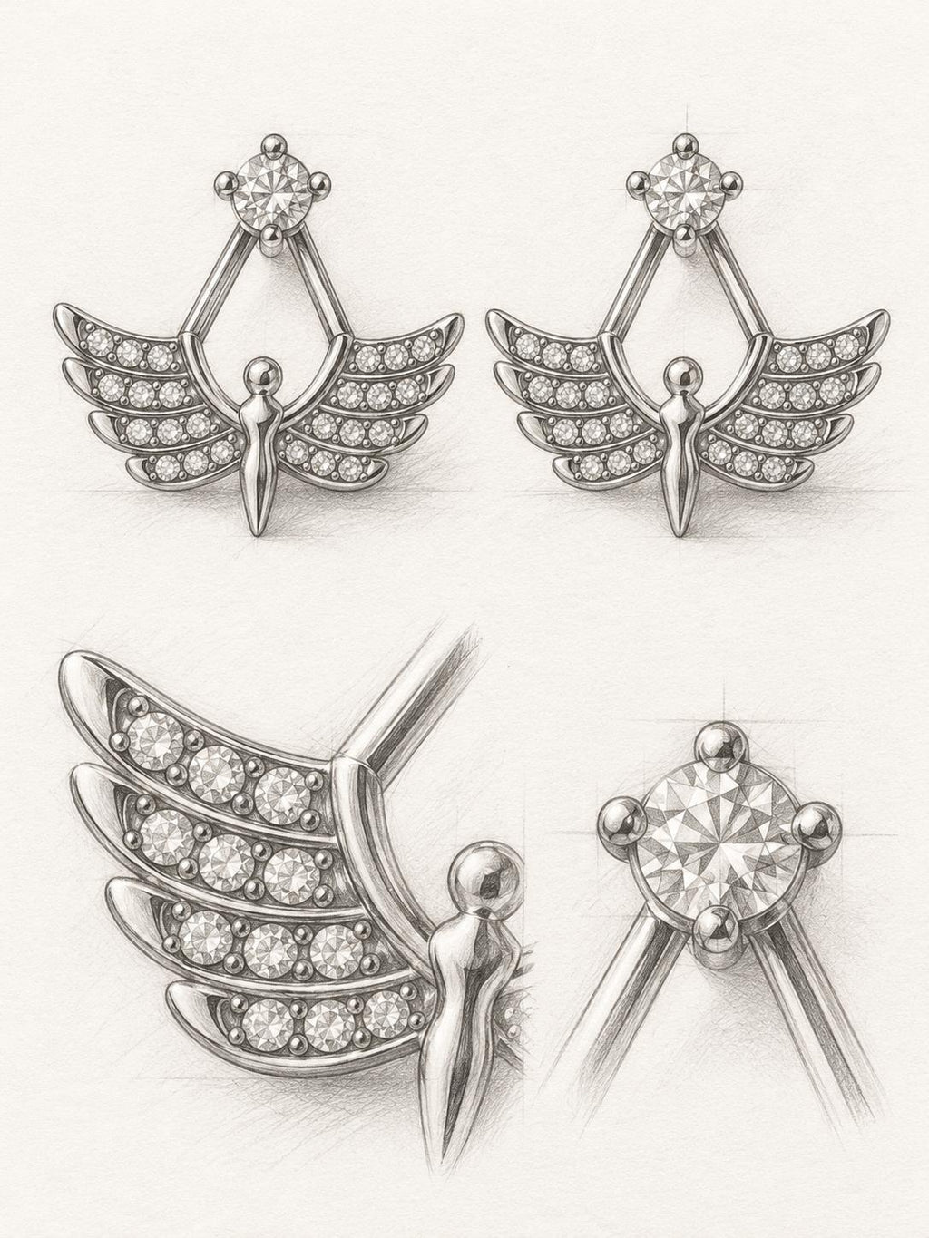 Aretes de ángel con alas y piedras brillantes, color dorado, para mujer – SUY JEWELRY