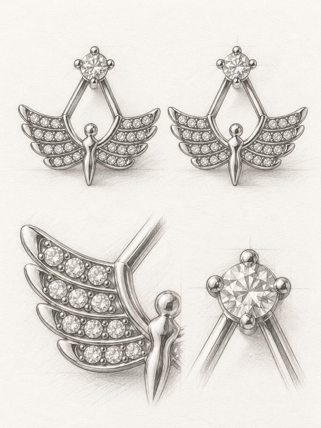 Aretes de ángel con alas y piedras brillantes, color dorado, para mujer – SUY JEWELRY