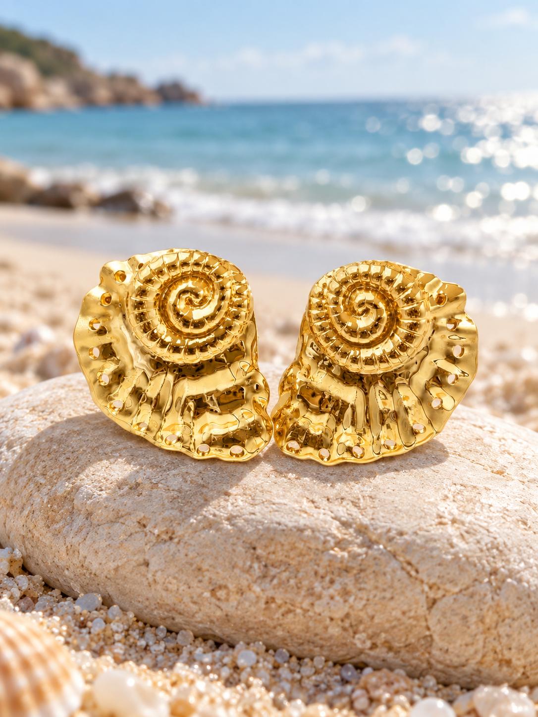 Aretes dorados con forma de caracol marino SUY, pendientes estilo playa para mujer