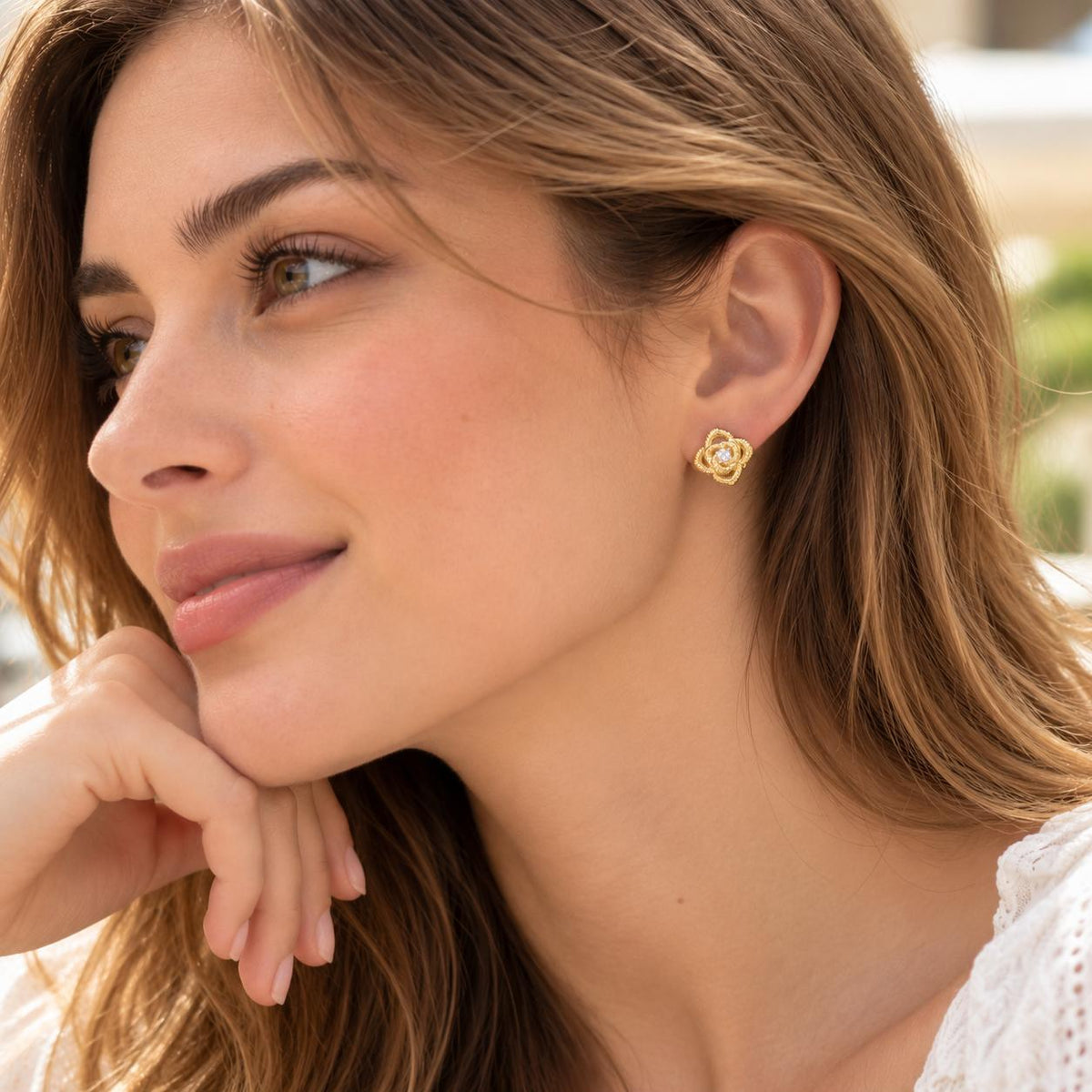 Aretes flor de rosa dorados con circonia brillante, joyería elegante para mujer SUY