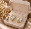 Aretes dorados en forma de pluma con perla y circonita, aretes elegantes para mujer SUY