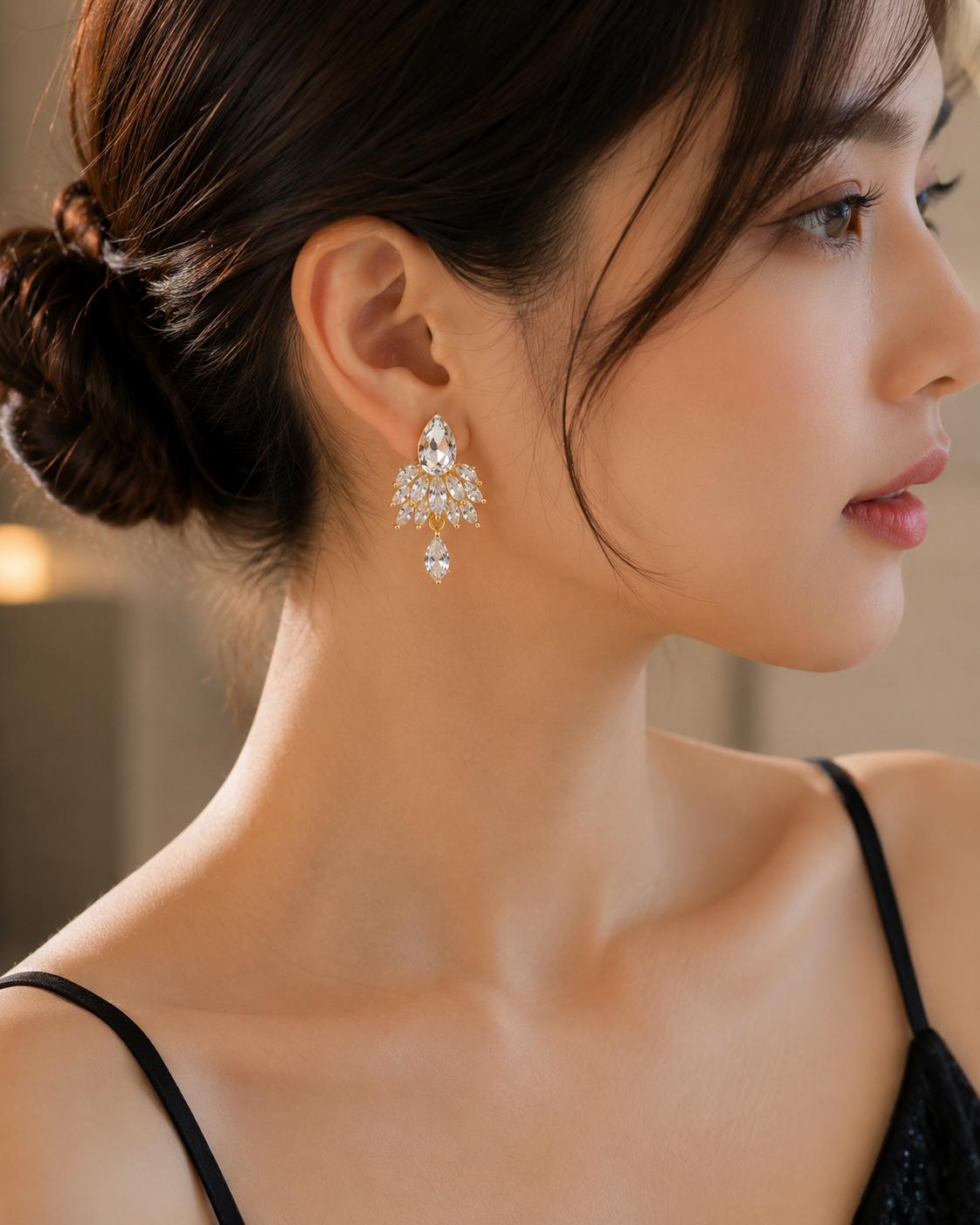 Pendientes dorados con circonias en forma de gota, diseño llamativo para fiestas mujer SUY