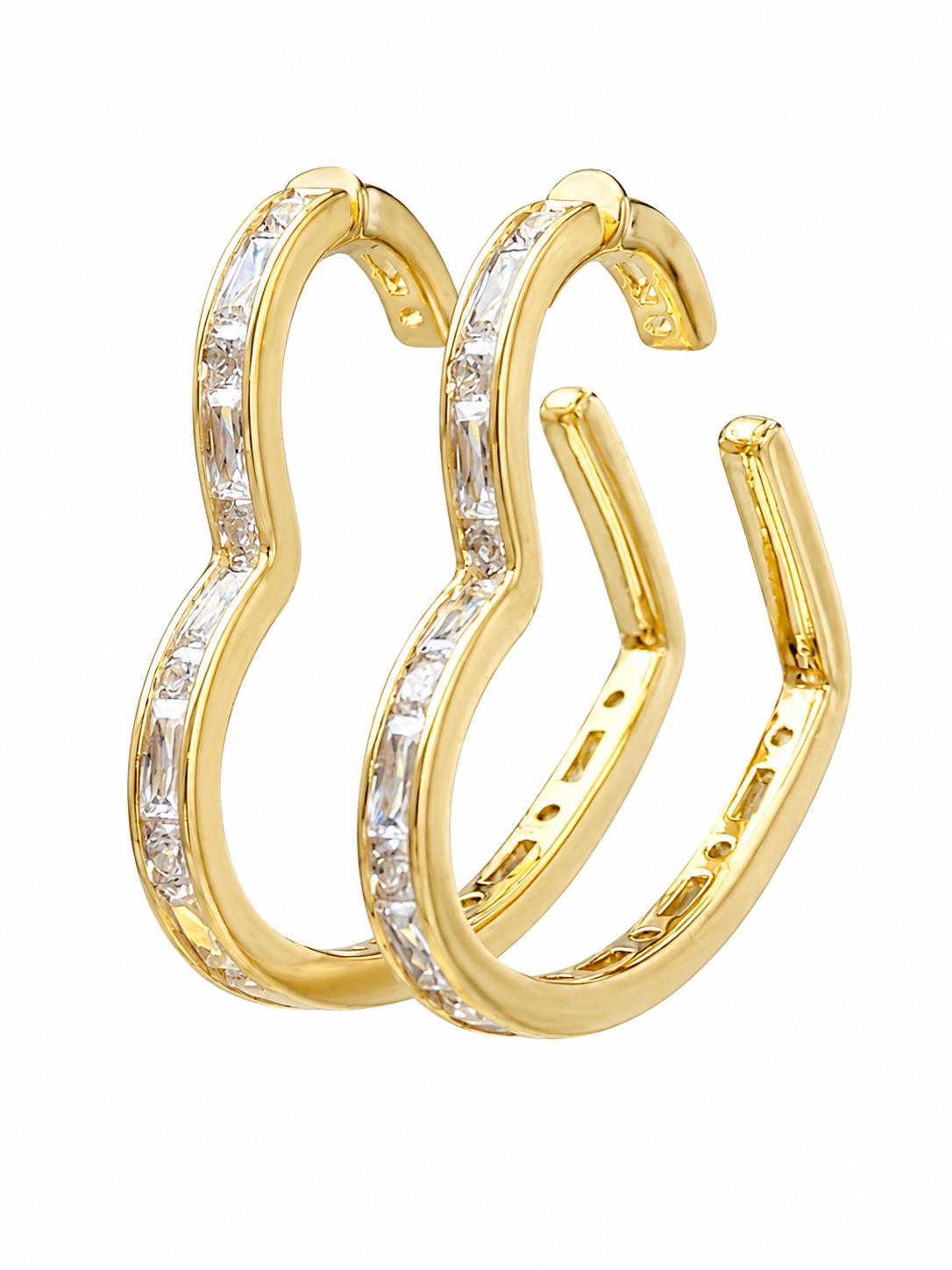 Aretes aro ondulado dorados con circonitas SUY, pendientes elegantes mujer