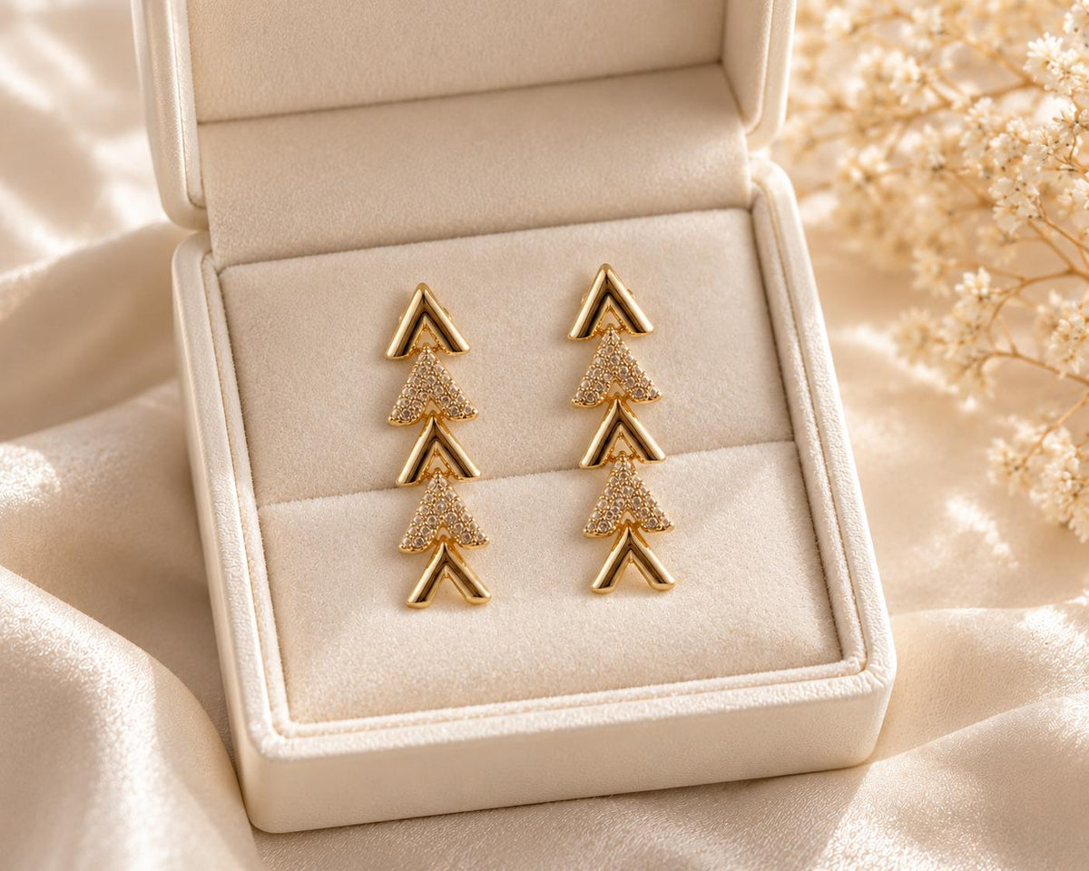 Pendientes largos dorados con piedras, diseño de triángulos geométricos, joyería elegante para mujer SUY