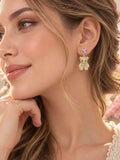 Pendientes de oso dorado con corazón rosa circonitas brillantes, lindo colgante para mujer, accesorio ideal para citas, fiestas y regalo SUY