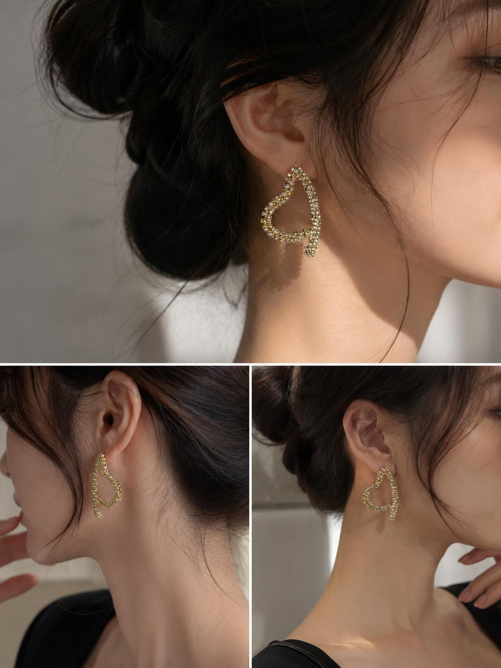 Aretes de aro corazón dorado llenos de circonitas brillantes, aretes llamativos para fiesta, boda, cita y uso diario, joyería de moda para mujer SUY