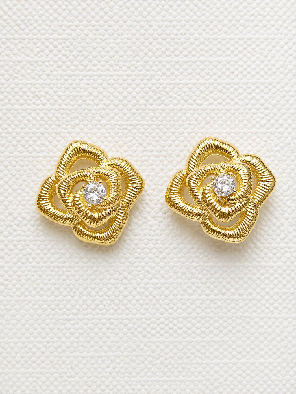 Aretes flor de rosa dorados con circonia brillante, joyería elegante para mujer SUY