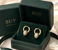 Aretes de aro doble dorado con muchas circonitas brillantes, aretes llamativos para fiesta, boda, noche, oficina y uso diario, joyería de moda para mujer SUY