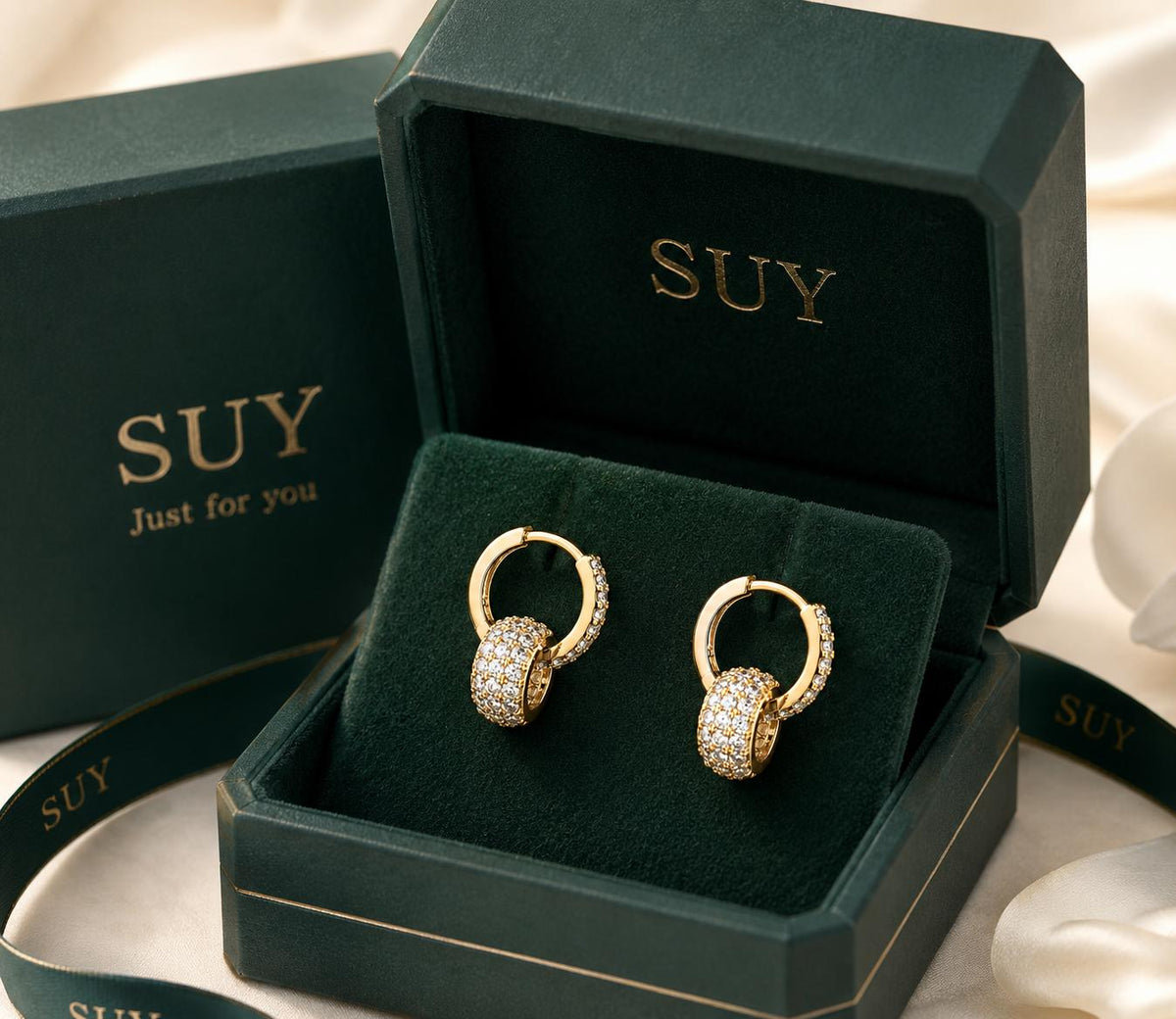 Aretes de aro doble dorado con muchas circonitas brillantes, aretes llamativos para fiesta, boda, noche, oficina y uso diario, joyería de moda para mujer SUY