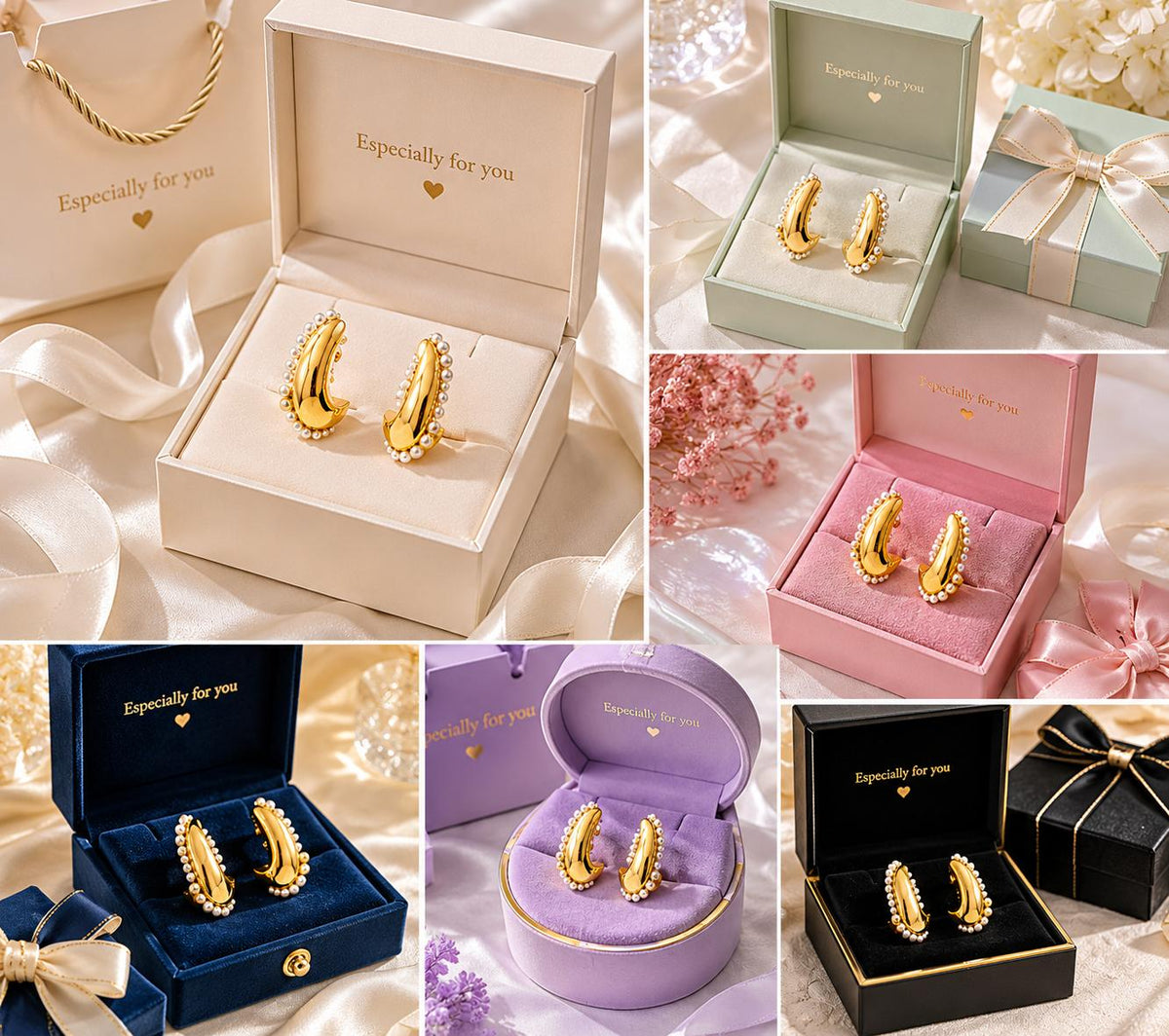 Pendientes tipo aro C dorados con perlas, diseño elegante de joyería para mujer SUY